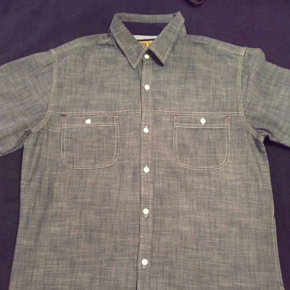 Blue denim short sleeve button up